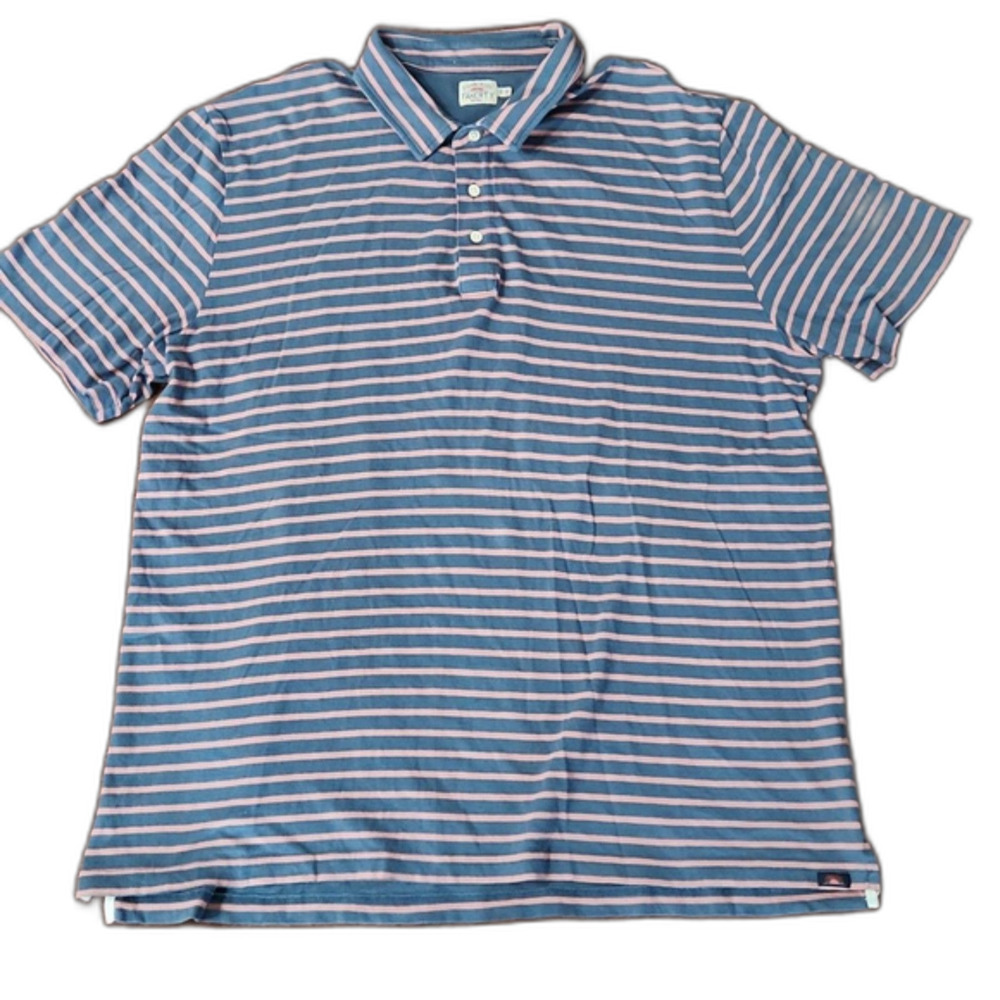 Faherty Men's Short-Sleeve Polo Shirt, Grayish Blue/Pink Stripe, XXL, MKU2368